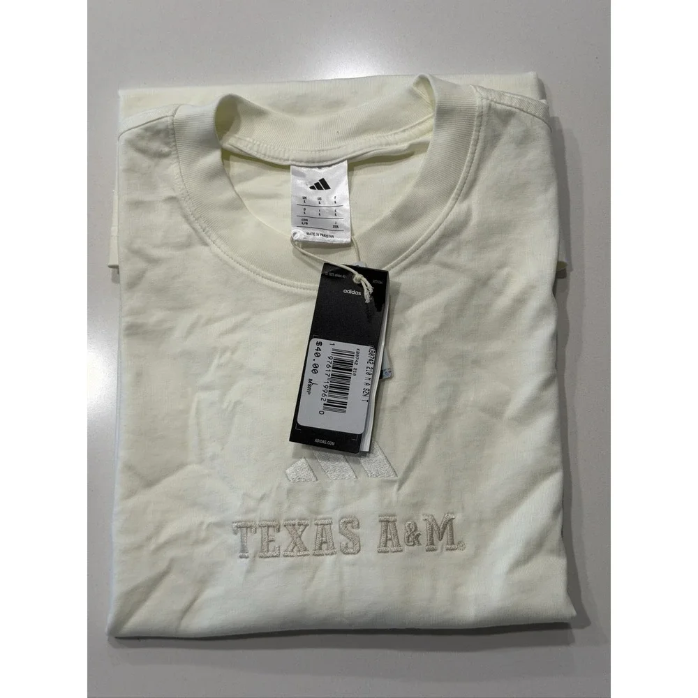 adidas Texas A&M T-shirt KB0742 Mens L Off-White Embroidered Logo NWT